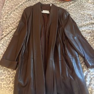 Oversized brown leather coat